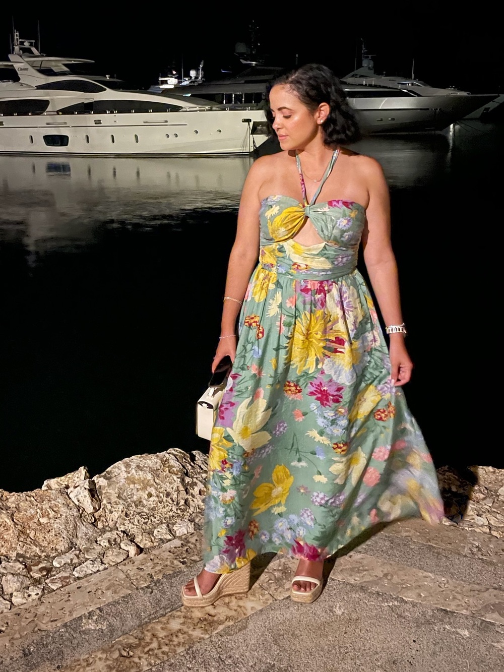 H&M Sage Green Floral Halter Maxi Dress